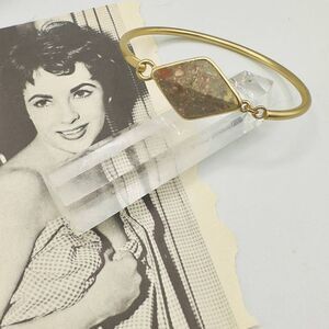 Rainforest Jasper Cuff Hook Closure Gold Bracelet